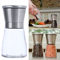 Salz-/Pfeffermühle: Glas & Edelstahl, Keramik-Mahlwerk - 160ml, Ø 13,2cm - Mahlgrad stufenlos einstellbar - für maximales Aroma