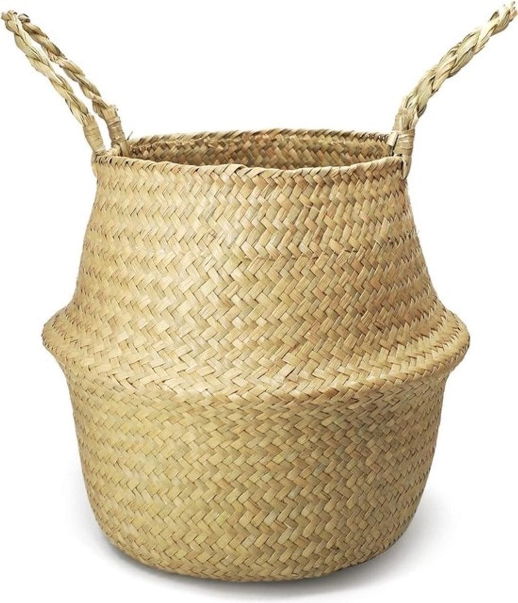 Opvouwbare Zeegras Bloemenmand XL - Handgeweven Mand met Handvat - Breedte: 36 cm, Diepte: 32 cm