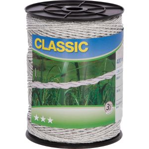 Kerbl Weidezaunlitze Classic 449113, Ø 3 mm mit 9 Leiter, 800 m max. empfohlene Zaunlänge, weiß, Rollenlänge 400 m