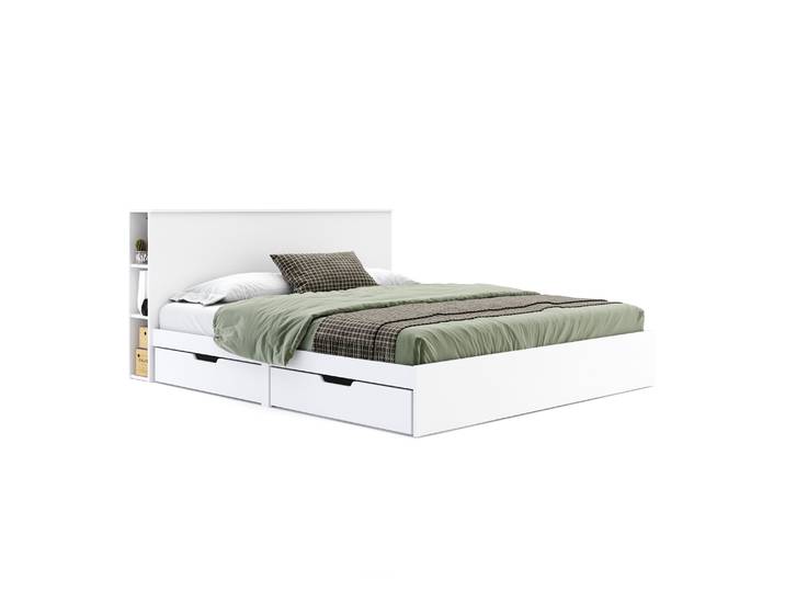 Bett Holz MARGARET mit Stauraum und Schubladen 180 x 200 cm weiss