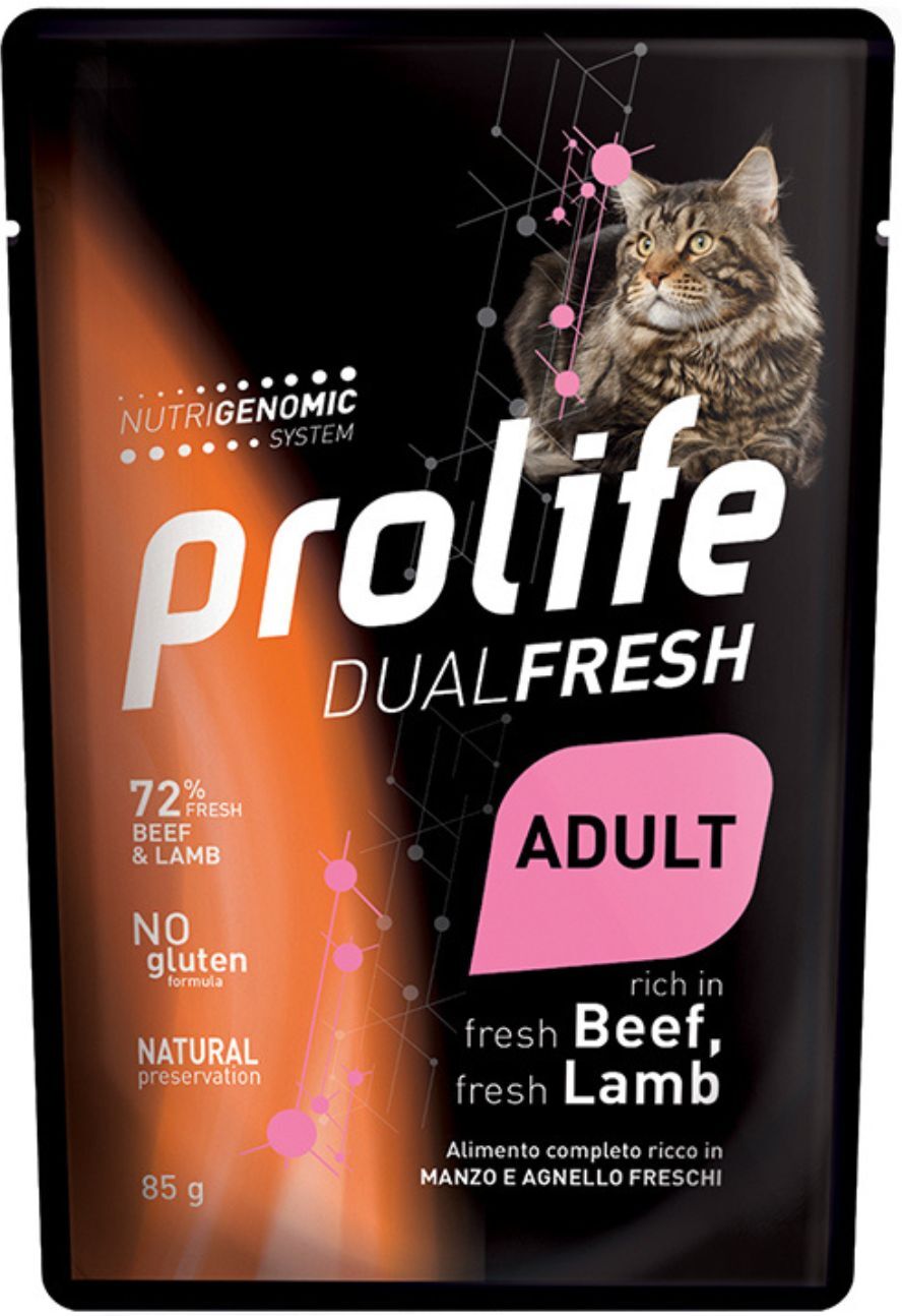 Prolife® 1 x 85 g Prolife Cat Dual Fresh Adult Manzo e Agnello Umido per Gatti