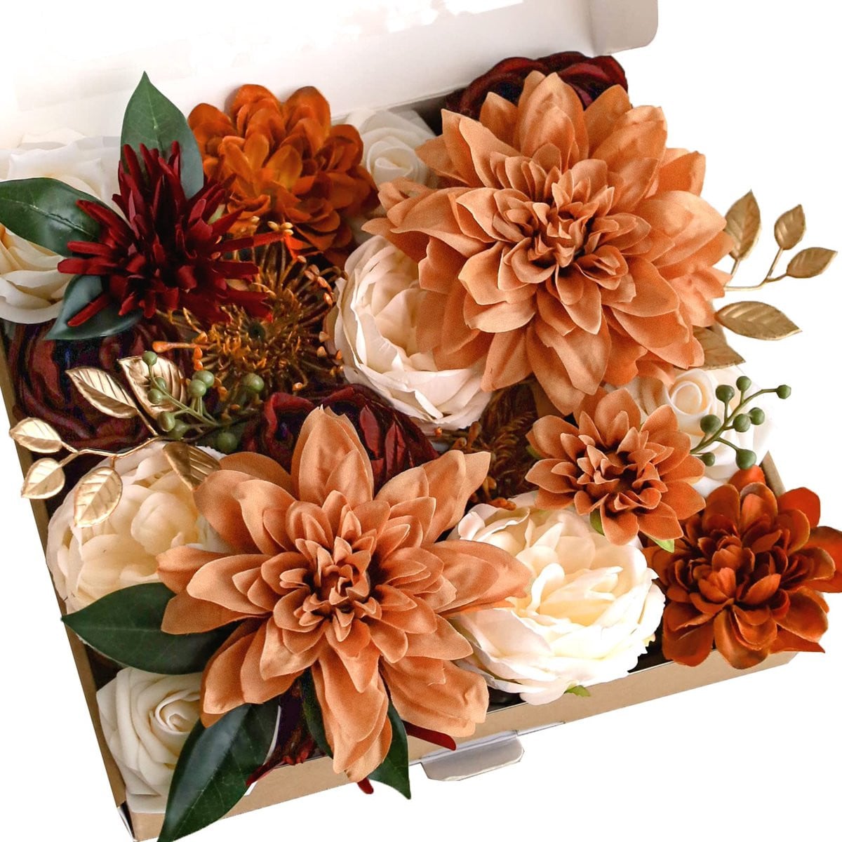 SnelShoppen Kunstbloemen Bruidsboeket DIY Decoratie Set - Oranje en Zwart - Rustieke Mix voor Bruiloft en Tafelstukken