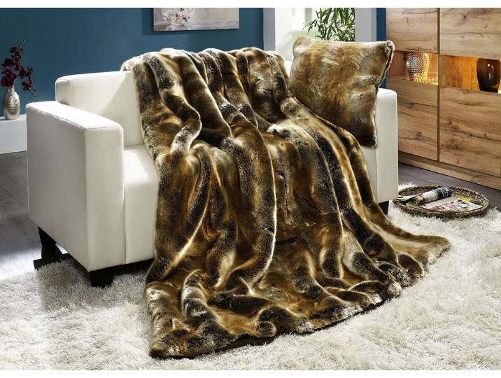 Wohn-Accessoires aus naturgetreuem Langhaar-Webpelz, Größe 910 (Kissen mit Füllung, 45x 45 cm), Zobel