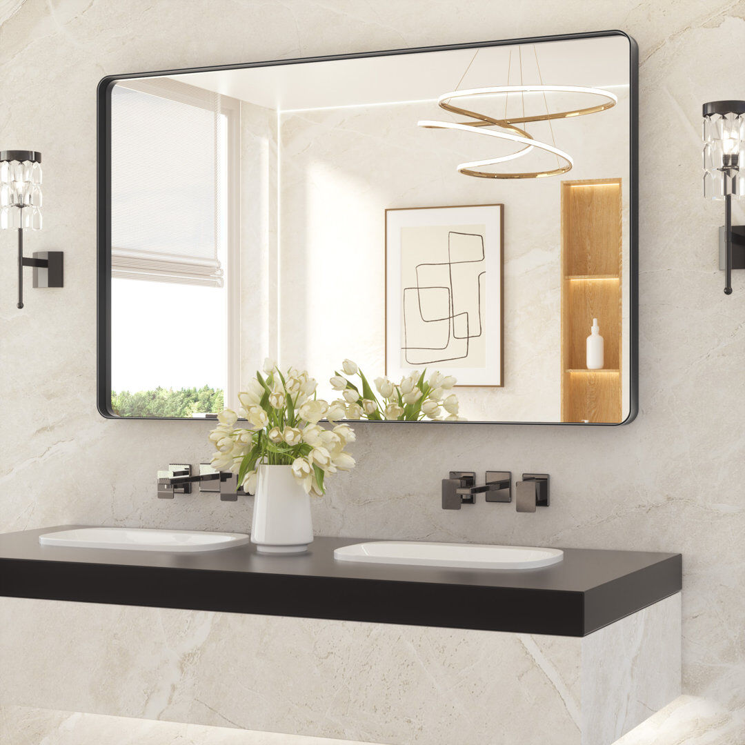 EUkeonjinn Aluminium Wall Vanity Mirror Matte Black 91.4cm x 139.7cm