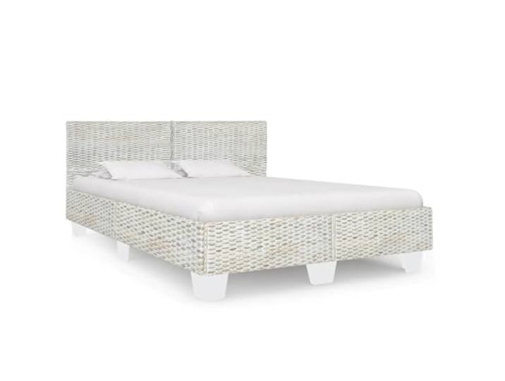 RJPLMFV Bettgestell, Rattan, Natur, Grau, 140 x 200 cm Handgefertigt, Massivholz, Mahagoni und Mango, bequemes Kopfteil, einfach zu montieren