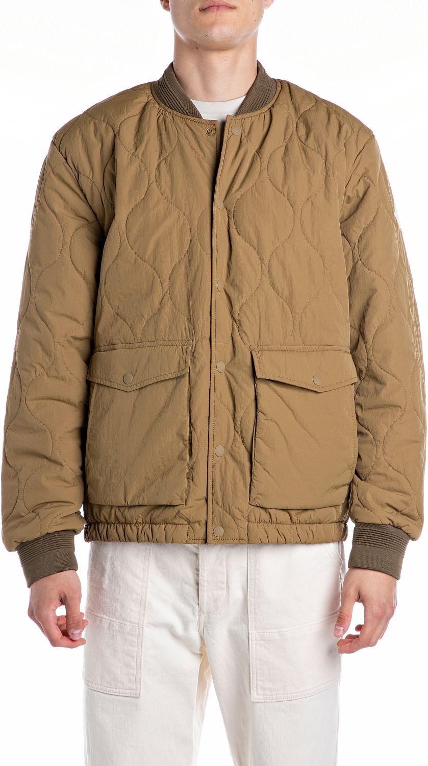 Bomberjacke REPLAY, Herren, Gr. L, braun (bronze), Web, Obermaterial: 100% Polyester, unifarben, regular fit, angesetztes Bündchen, Jacken Bomberjacke, mit Steppmuster bronze L