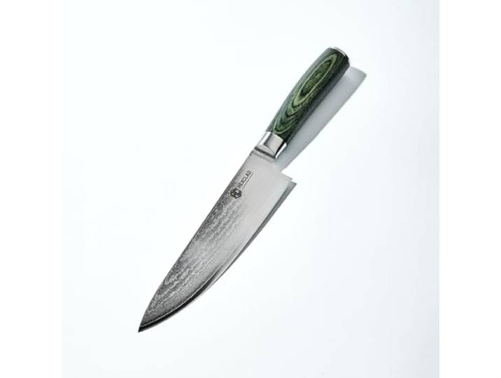 HexClad Kochmesser 20 cm – japanische Damastklinge, Full Tang Rostfreier Damaststahl, Full-Tang-Konstruktion, Griff aus Pakkaholz, scharfes Chefmesser für die Küche