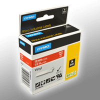 Dymo Label Band IND 1805416 weiß auf rot 12mm x 5,5m Vinyl