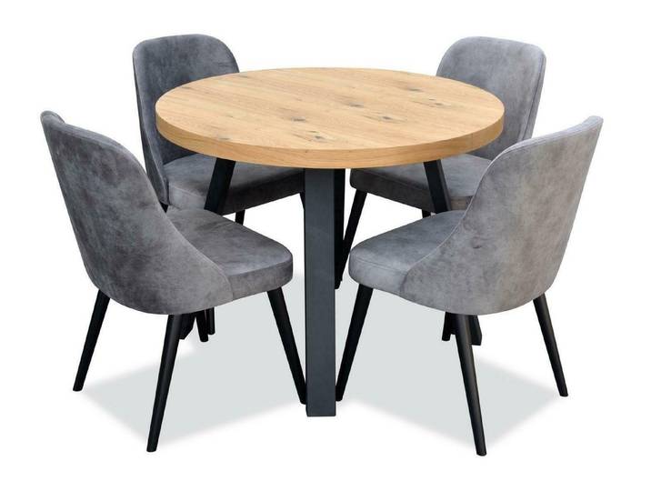 Xlmoebel Essgruppe Runder Holztisch mit passenden Stühlen in zeitloser Eleganz, (5tlg. Esszimmer Set (Esstisch + 4x Stühle), Hergestellt in Europa