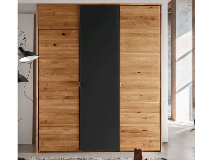 Kleiderschrank 3-trg. 185cm 'Salzburg' Wildeiche & Glas anthrazit