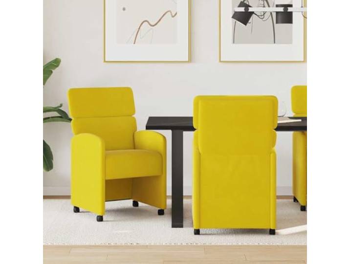 KGHFDVB Esszimmerstühle mit Rollen 2er Set Samt Gelb 58 x 65 x 98 cm Weicher Samtbezug, Rollen für Mobilität, flache Armlehnen, Schaumfüllung, modernes Design, vielseitig nutzbar
