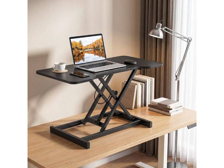 Station Assis-Debout sur Bureau Plateau Élévateur Pneumatique Réglable Support PC Portable pour Travail à la Maison et Bureau Noir