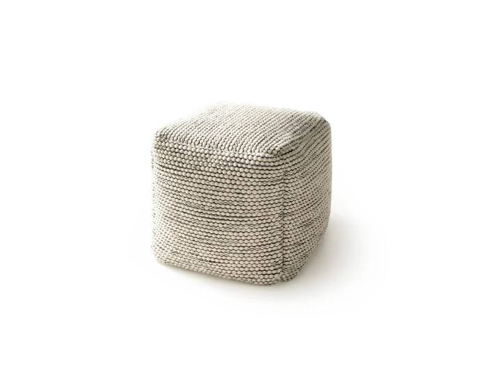 Pouf en laine fait main beige/noir 45x45x45