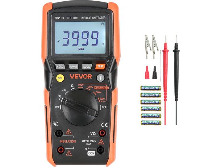 VEVOR Multimètre Numérique\, 4000 Points\, Multimètre Digital Professionnel TRMS Voltmètre Ohmmètre\, avec Plage Automatique Manuelle Commutable\, Testeur de Tension CA CC 1000 V\, Résistance\, Continuité