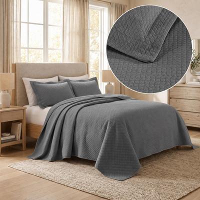 Superior Solitaire Cotton Decorative Bedspread Quilt Set, Textured Top Layer for Layering