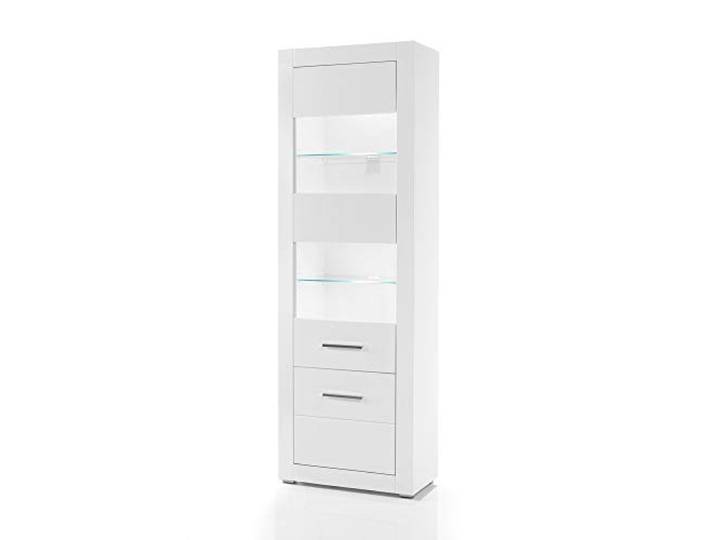 Lomadox Hohe Standvitrine modern in weiß Hochglanz inkl. LED-Beleuchtung B/H/T: 65/198/35cm