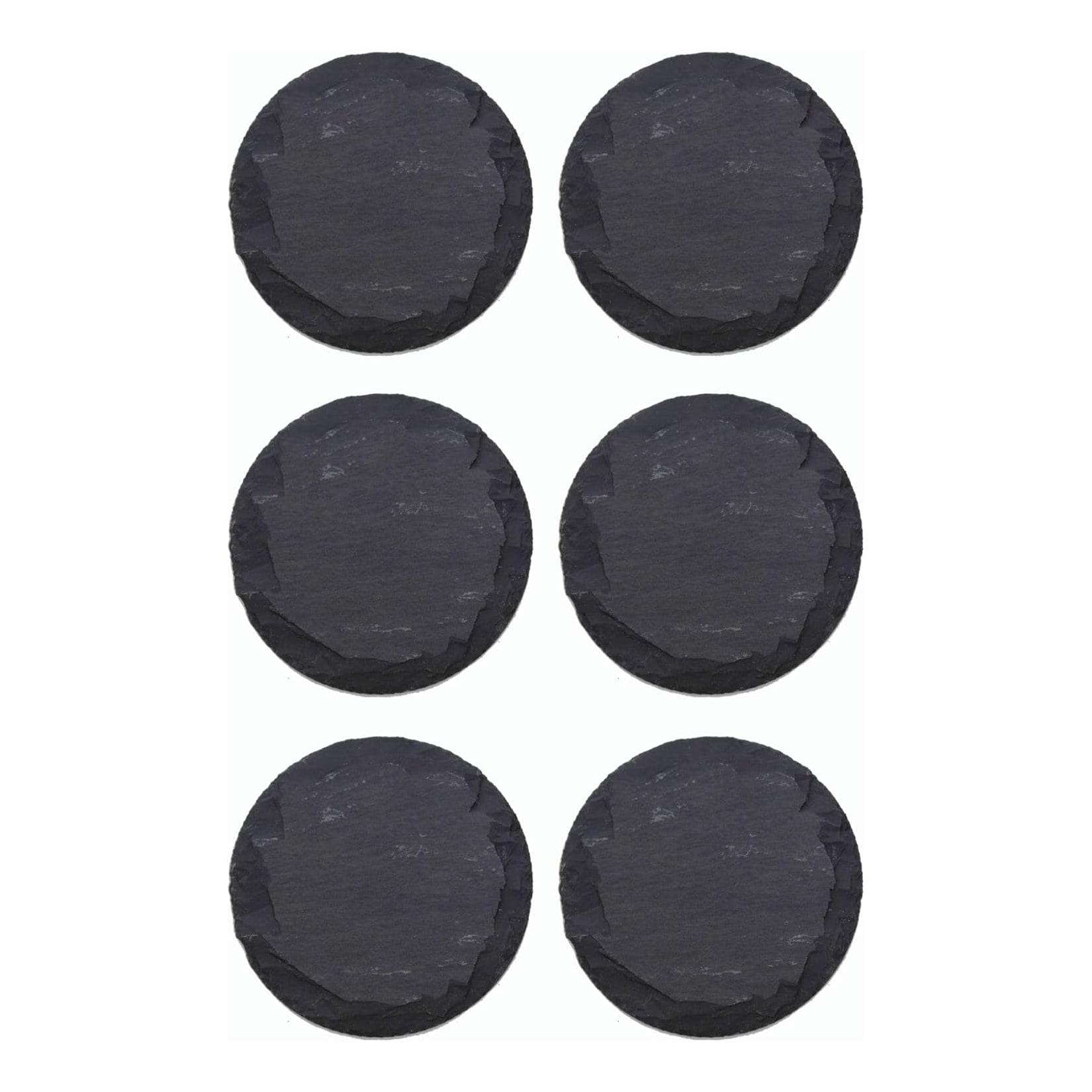 6x Schieferplatten I rund I 33x0,5 cm I Sushi Servierplatten Untersetzer Käseplatte Tischplatz Schiefer Geschirr Platte schwarz