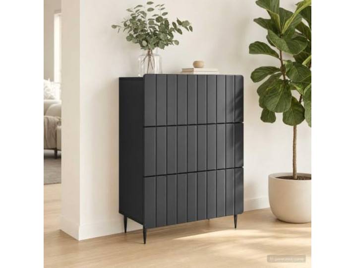 GPWERSDF Schubladenschrank 66 x 34,5 x 92 cm Holzwerkstoff Schwarz Moderne Optik, Streifenmuster, Eisenbeine, pflegeleichte Oberfläche, vielseitig nutzbar