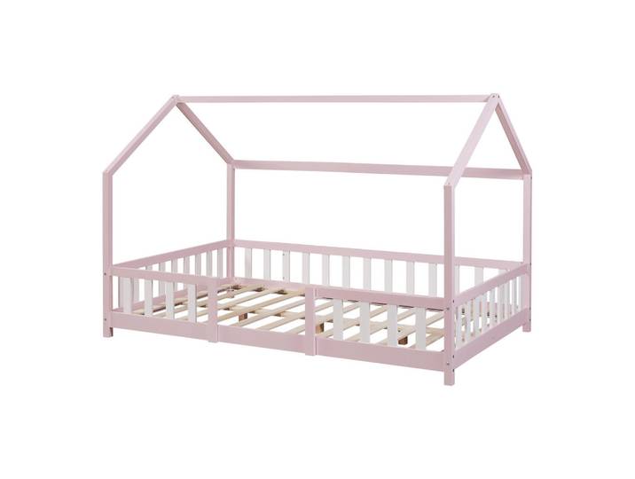 [en.casa] Hausbett Sisimiut, Pink, Weiß, Holz, Kiefer, 140x200 cm, Baby- und Kindermöbel, Kinderzimmer & Jugendzimmer, Kinderbetten, Hausbetten