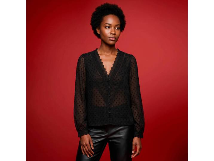 Chemisier voile plumetis, détails macramé - Blancheporte