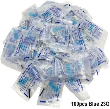 Inspired Living Disposable Butterfly Blood Collection Needles For Pets, Double Wing Animal Care Needles 100pcs Blue 23g