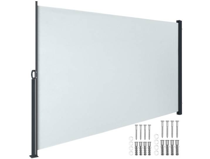 tectake Seitenmarkise, ausziehbar, mit Aufrollmechanismus, grau, Grau, Kunststoff, 300x200x9 cm, Sonnenschutz