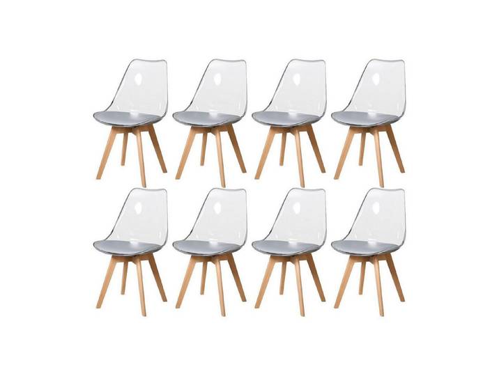 LuxusKollektion Esszimmerstuhl Esszimmerstühle skandinavisch transparent abnehmbar Set 8PCS Pu Grau
