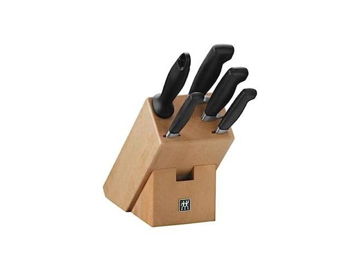 ZWILLING Vier Sterne Messerblock, 6-teilig, Holzblock Buche, Messer und Wetzstab, Rostfreier Spezialstahl/Ergonomischer Kunststoff-Griff, Schwarz [Made in Germany]