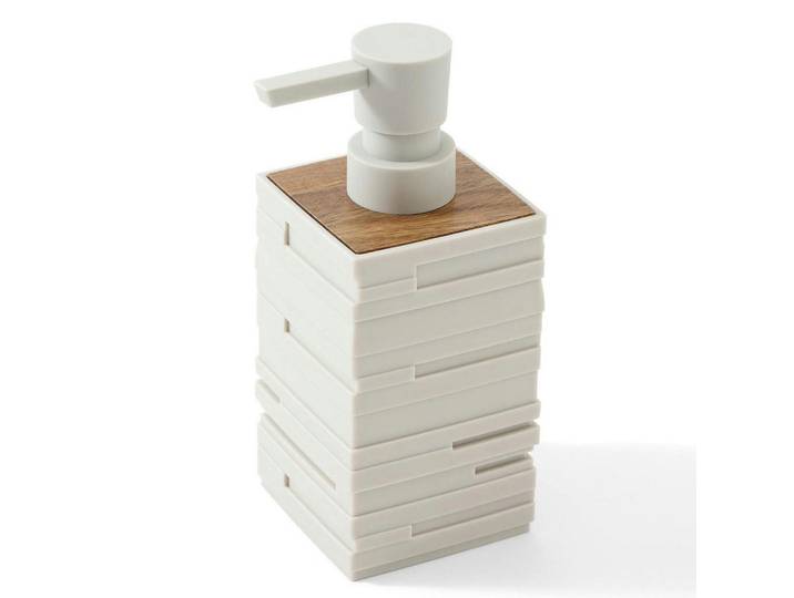 Seifenspender Beige Holzoptik, Kunststoff, 6.8x16.5x6.8 cm, Badaccessoires, Seifenspender