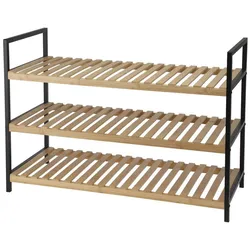 WellHome - Bambus-Schuhregal mit 3 Regalen aus Metall und Bambus 70x30x48,5cm