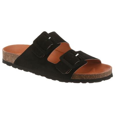 Pantolette VERBENAS "Randell Velour", Damen, Gr. 41, Leder, schwarz, Veloursleder, Schuhe Pantolette, Sommerschuh, Flat, Hausschuh mit Softfußbett