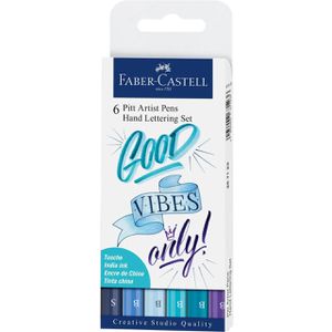 Faber-Castell Tuschestifte Pitt Artist Pen 267123, Blautöne, Pinsel- & Rundspitze, 6 Stück