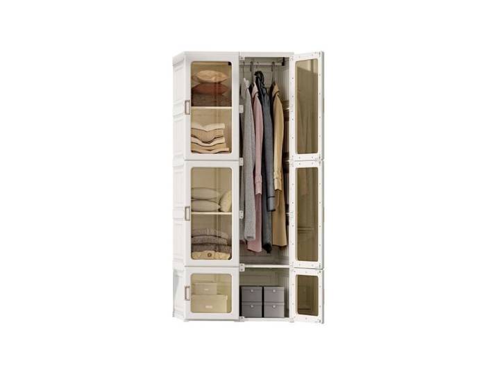 Armoire Chambre - Rangement Décor Blanc - 6 Portes - 10 Cuboïdes - 1 Tige Suspendue