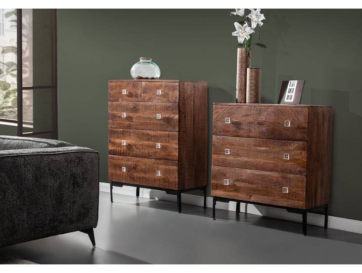 Kommode GUTMANN FACTORY, braun, B:90cm H:120cm T:42cm, Massivholz, Sideboards, Kommode