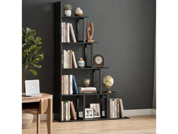 Étagère bibliothèque style industriel 5 niveaux en escalier 102 x 30 x 160 cm noir