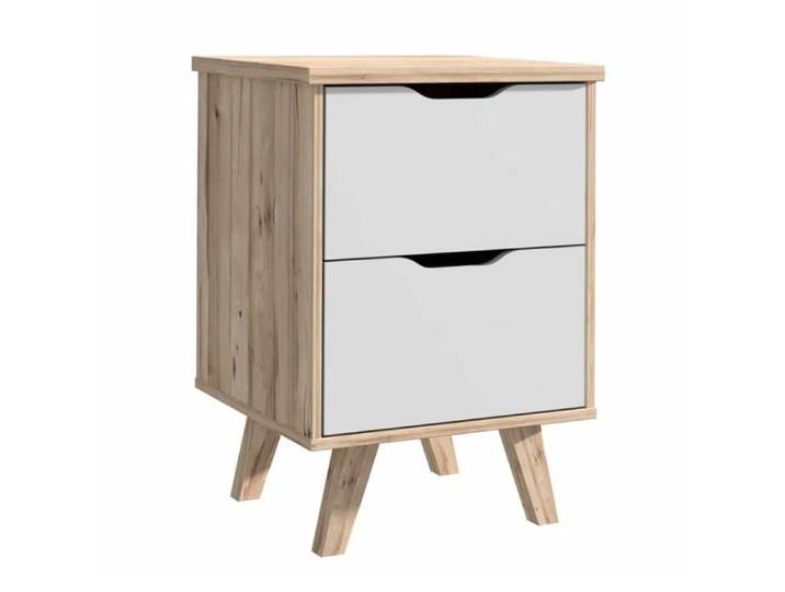 Table de chevet 2 tiroirs décor chêne et blanc pieds bois - ALBANE