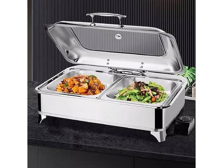 Speisenwärmer für Partys Buffets, 9L Chafing Dish Warmhaltebehälter mit Temperatureinstellung Per Drehknopf und Heizplatte, Edelstahl Wärmebehälter für Restaurants und Buffets(Size:1/2 size food