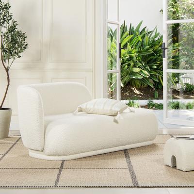 Taylor "Aire 75"" Ivory White Boucle Curved Arm Chaise Lounge Chair"