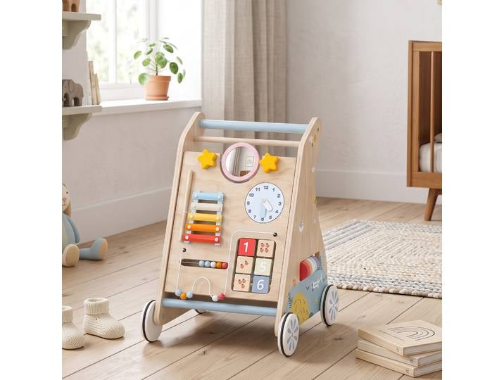 AIYAPLAY Trotteur Bois Bébé Chariot de Marche Rangement Naturel