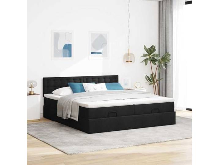 KTHLBRH Boxspringbett 200 x 200 schwarz mit Matratzen Taschenfedern, Polyestergewebe, hydraulisches Heben, 2 Stück