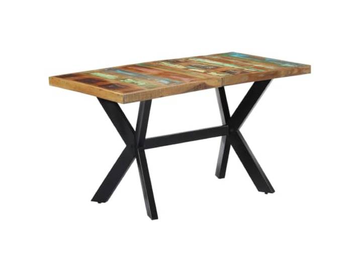 HEFZGDB Massivholz Esstisch 140x70x75 cm Altholz mit Kreuzform Stahlgestell Vintage Industrie Design Einzigartige Holzmaserung