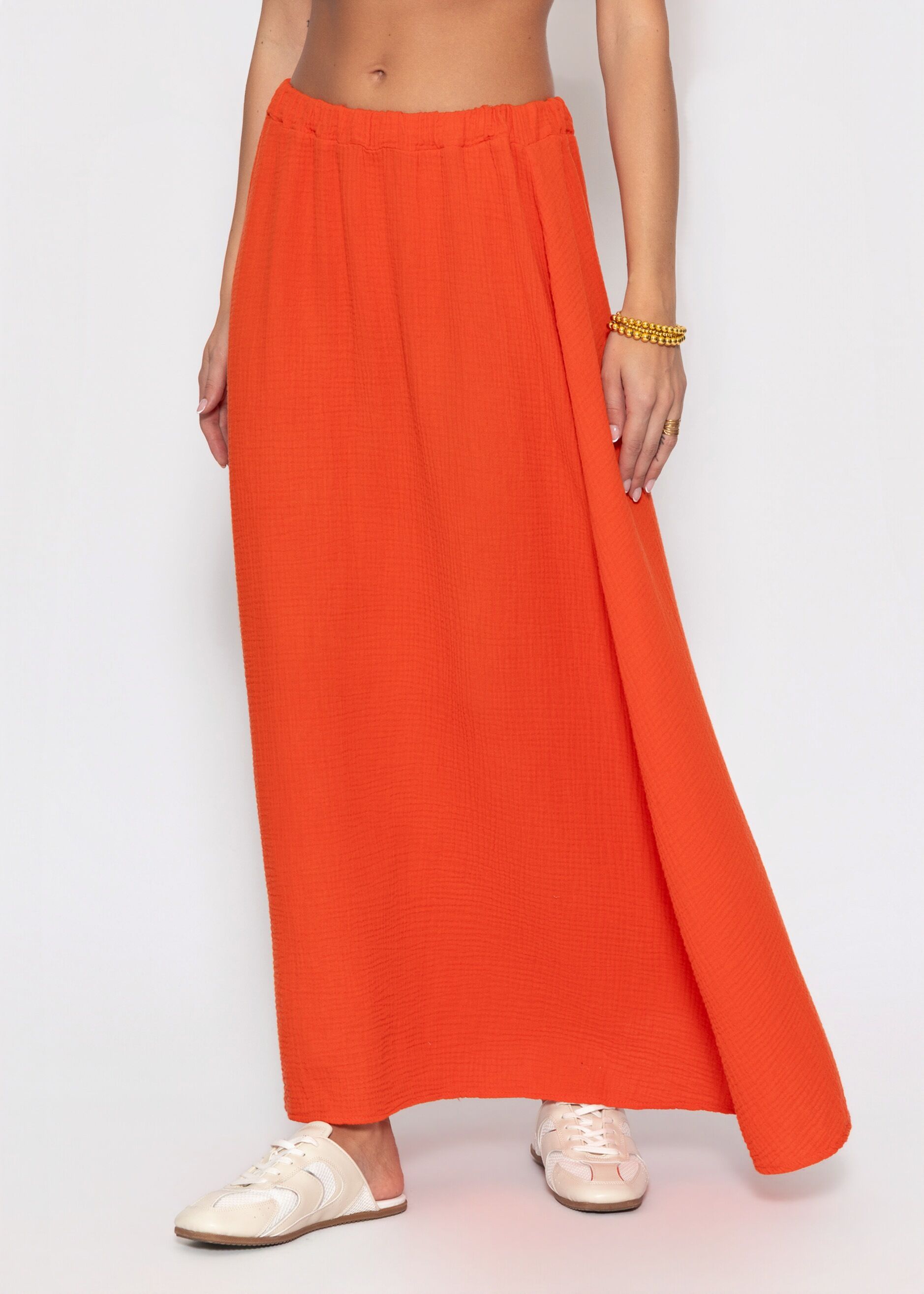 Maxikleid SASSYCLASSY "Maxi Musselin Rock", Damen, Gr. L-40, EURO, Weitere Stoffart, orange, Weitere Stoffart, Obermaterial: 100% Baumwolle CO., Maxi, Kleider Maxikleid, Luftiger Baumwollrock mit elastischem Bund und luftiger Passform