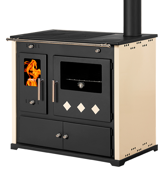 Kaminofen mit Backfach und Herdplatte Practik Lux Holzofen 9,5 kW Kamin Ofen Dauerbrandofen Werkstattofen Schwedenofen Hüttenofen Heizofen