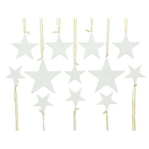 Frank-Flechtwaren Weihnachtsbaumschmuck 225425, weiß, 5-10 cm, Stern-Anhänger aus Porzellan, 12 Stück