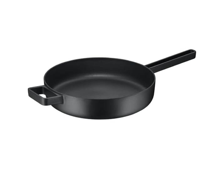 WMF Flavour Schmorpfanne 28 cm Induktion, Servierpfanne, Gusseisen Pfanne Induktion, Gusseisen emailliert, hoher Rand, backofenfest, moderne Eleganz, schwarz