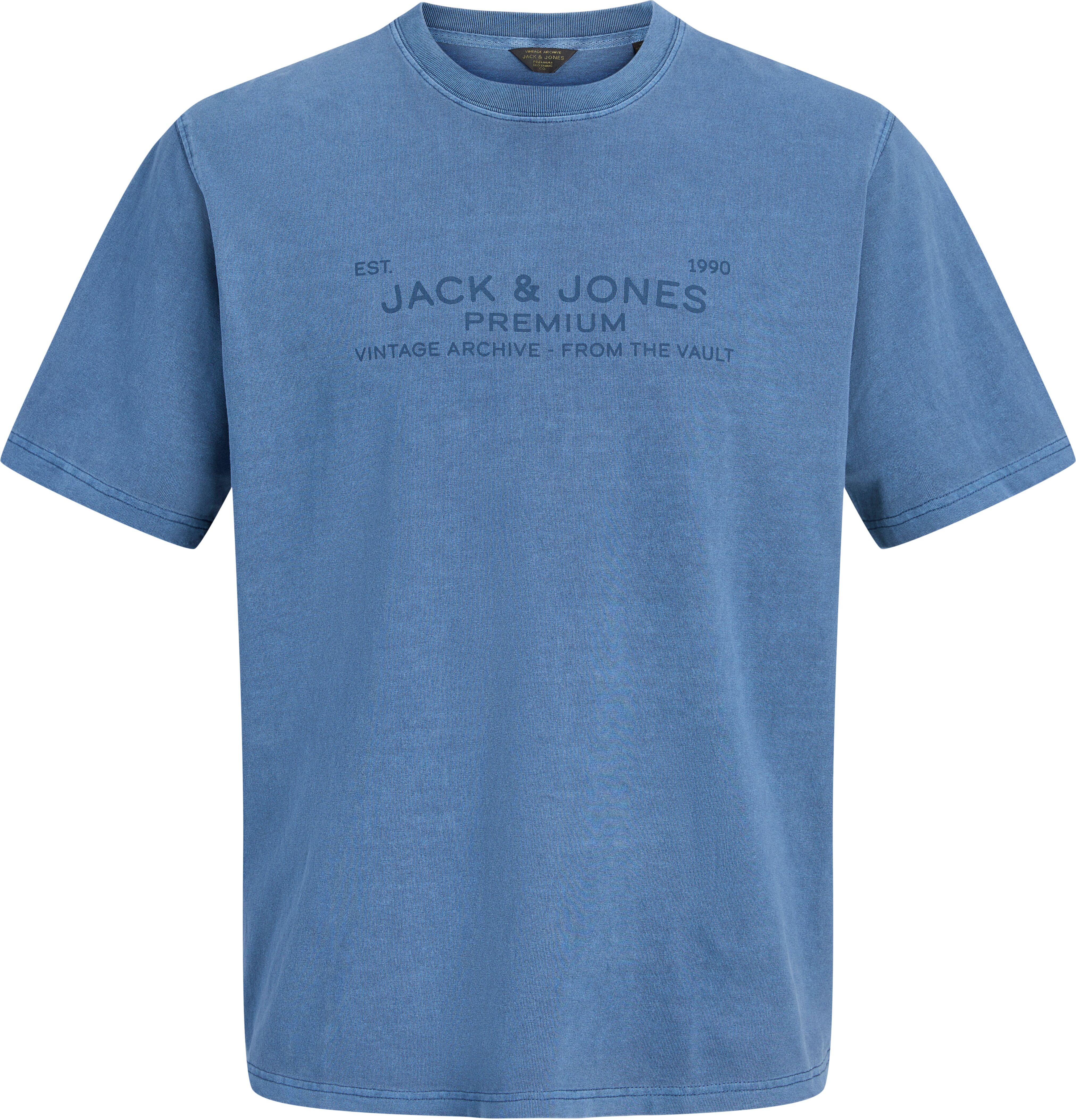 T-Shirt JACK & JONES "JPRBLUAIDEN SS TEE", Herren, Gr. XS, insignia blau, Jersey, Obermaterial: 100% Baumwolle, bedruckt, regular fit normal, Rundhals, Shirts T-Shirt, Baumwolle, regular fit insignia blau XS