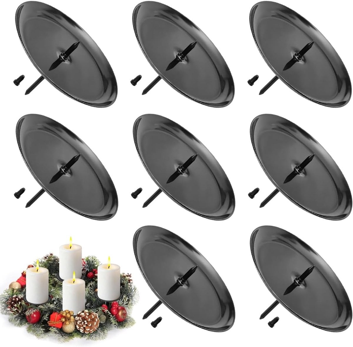 Zwarte metalen kaarsenhouders voor kerstkrans en adventskrans
