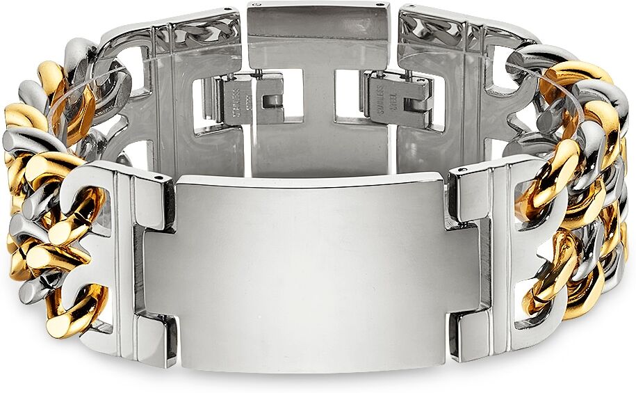 Edelstahlarmband BRUNO BANANI "Schmuck Geschenk breites Armband mit Platte", gelbgoldfarben, edelstahlfarben, Armbänder, Damen, 21cm, Edelstahl, Edelstahlarmband