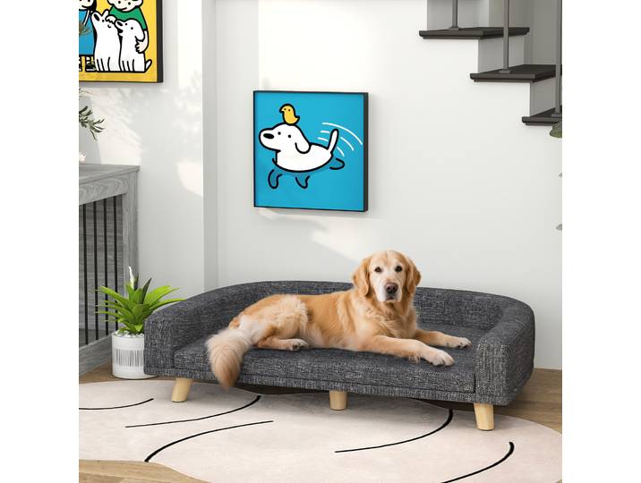 PawHut Canapé Chien Surélevé 98x67cm Coussin Lavable Bois Gris