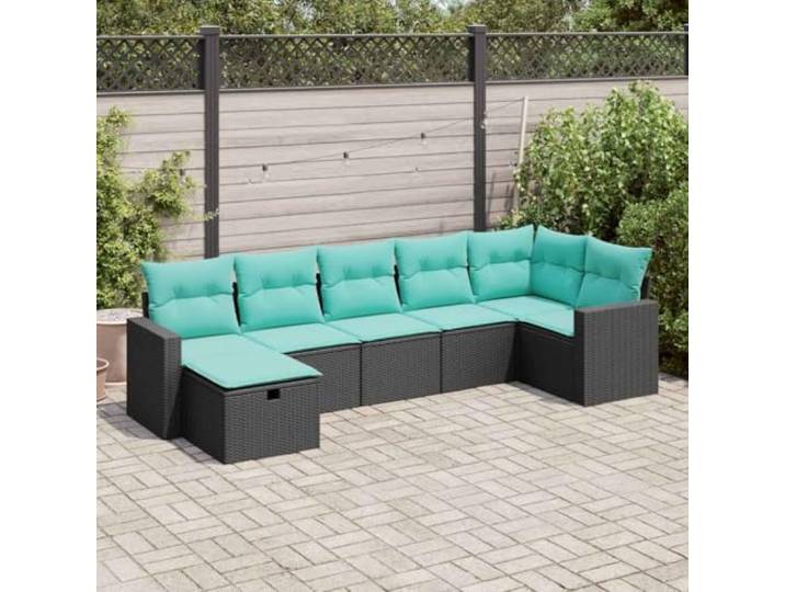 KTHLBRH Gartenmöbel-Set mit Kissen, 7-teilig, schwarz, Polyrattan Outdoor Lounge mit Sitzsack, pulverbeschichteter Stahl, wasserdichte Hülle, waschbar
